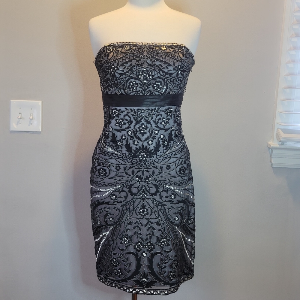 Strapless Beaded Embroidered Cocktail Dress